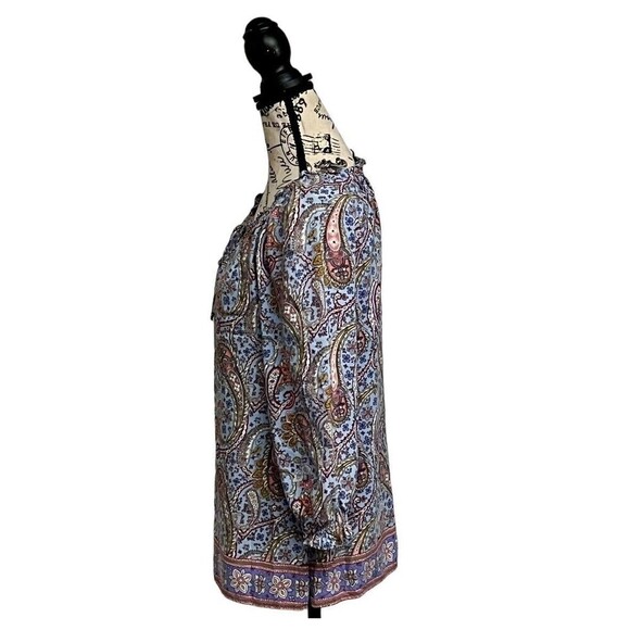 Talbots GARDEN PAISLEY TIE NECK TOP Womens' XS Blue Willow  peasant Boho - Picture 4 of 9